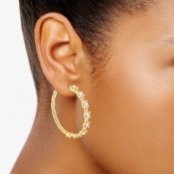 Kendra Scott Crystal Square Link Medium Hoop Earrings NEVER WORN - Picture 1 of 2